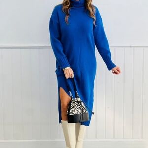Blue Turtleneck Sweater Dress
